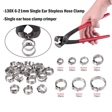 130x 304 Stainless Steel Single Ear Hose Clamps Clamp Pincers Crimper
