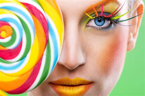 Style Model Face Makeup Eyelashes Rainbow Lips Lollipop Living Room