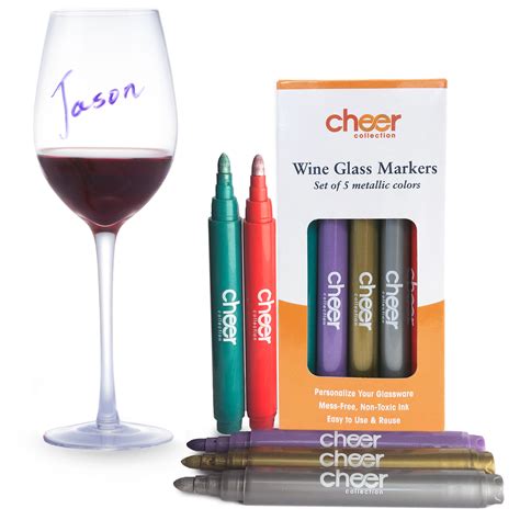50 Pack Metallic Wine Glass Party Charm Marker Pens 10 Packs Of 5