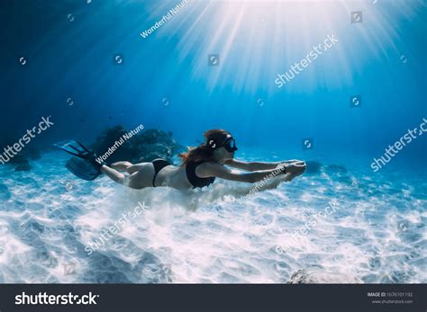 Woman Free Diver Glides White Sand Stock Photo Shutterstock