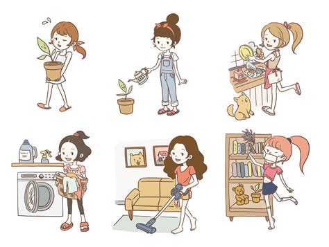 Character Design Of Girls Doing House Chores By Eunbyul Kwak On Dribbble
