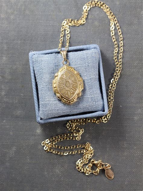 Rare Small Gold Filled Locket Necklace Antique Hayward Elaborately Engraved Photo Pendant With