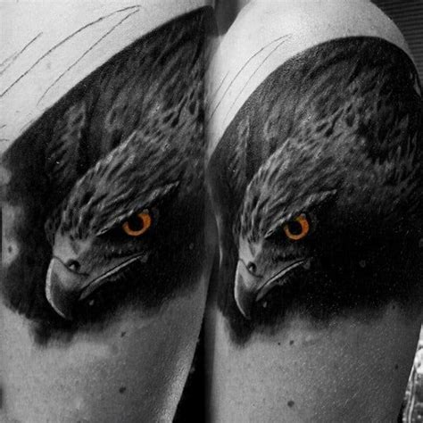 Stalking Hawk Black Tattoo On Males Bicep Mens Owl Tattoo Wolf Tattoo