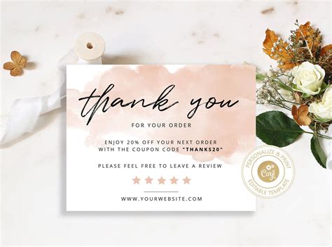 Editable Thank You Card For Small Business Corjl Printable Etsy In