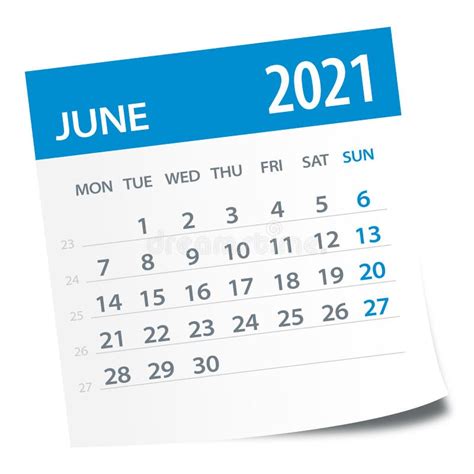 June 2021 Calendar Leaf Vector Illustration Stock Illustration
