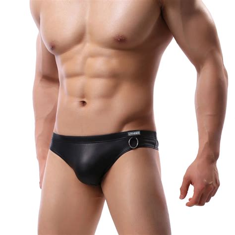 Clever Menmode Men Underwear Sexy Faux Leather Thongs T Back Male Low Rise Black Underpants