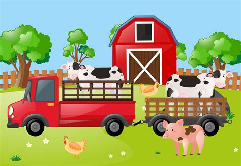 Farm Scene With Cows On The Truck 368907 Vector Art At Vecteezy