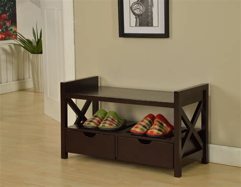 Tavia Entryway Shoe Bench With Storage Shelves And Drawers Cherry Wood