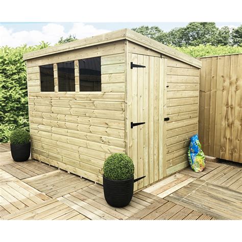 8 X 6 Pressure Treated Tongue And Groove Pent Shed With 3 Windows And