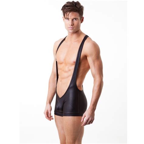 Drop Shipping 12pcslot Faux Leather Wrestling Singlet Mens Sexy Siamese Boxers Underwear