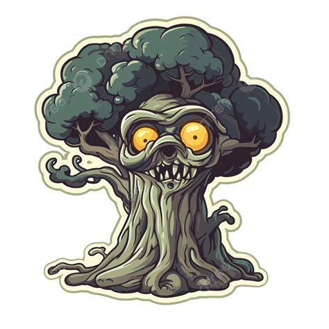 التوضيح الكرتون شجرة الشر الوحش قصاصات فنية المتجه تصميم ملصق مع شجرة