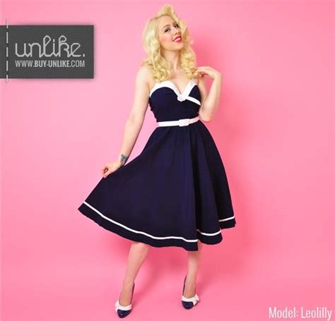 Pinup Couture Sailor Swing Navy Dress Model Leolilly ファッションコーデの