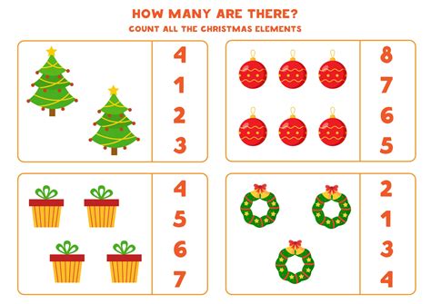 Counting Game For Kids Christmas Themed Math Worksheet 2170544 Vector