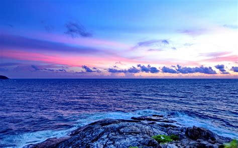 Nature Sea Ocean Color Blue Seascape Waves Sky Clouds Sunrise Sunset