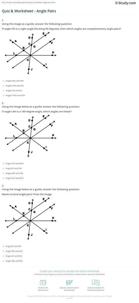 Pairs Of Angles Worksheet Answers