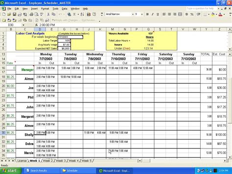 Make Schedules In Excel Weekly And Hourly Employee Scheduling Shift