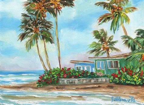 Purchase Green Hawaiian Beach House Art 16x12 Artist Jenny Floravita