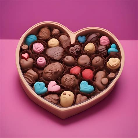 Free Ai Image Heart Shaped Box Of Assorted Chocolates On Pink Background Top View