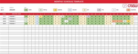 Free Monthly Work Schedule Template Crew Monthly Schedule Template