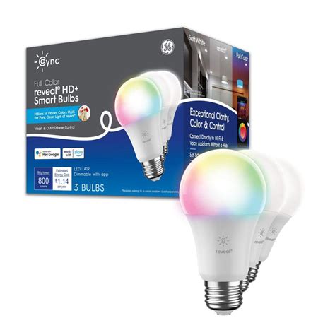 Cync Reveal 60 Watt Eq A19 Full Color Smart Bulbs 3 Pack 93130147