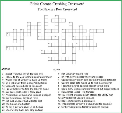 Etims Nine In A Row Crossword Etims