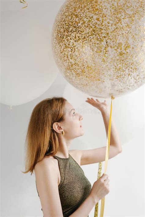 Fashion Photo Of Beautiful Woman With Balloons Girl Posing Stock Image Image Of Hairdress