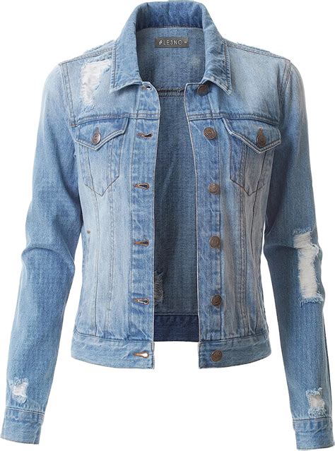 le3no womens vintage long sleeve denim jacket with pockets blue x large uk fashion