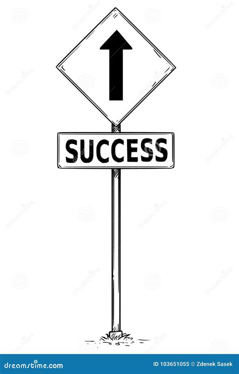 Drawing Of One Way Arrow Traffic Sign With Success Text Stock Vector