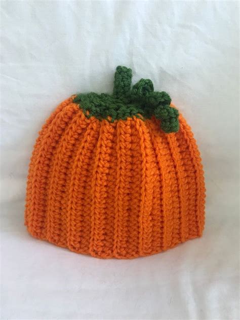 Halloween Pumpkin Crochet Beanie Hat With Stem And Vine Etsy