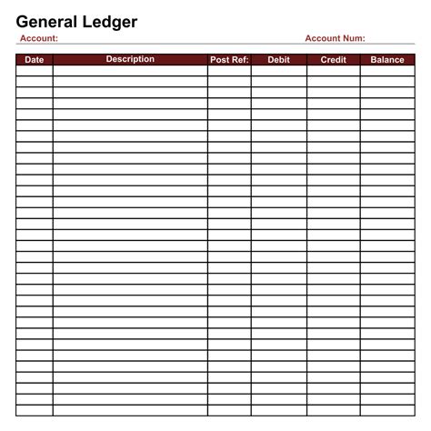 Printable General Ledger Template Free
