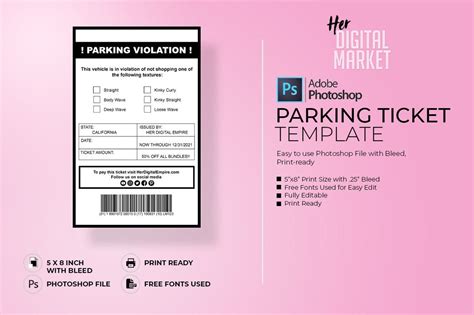 Parking Ticket Marketing Template Photoshop Parking Template Etsy