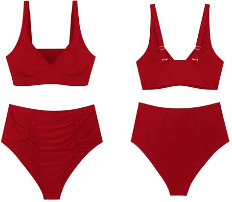 Kisscynest Womens Plus Size High Waist Ruched Swimsuit Red Size Xx