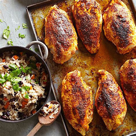 Cooking it hard and fast at a high temperature is the secret to gorgeous caramelisation and ultra juicy chicken inside. Baked Chicken Breasts with Black Bean Rice Pilaf