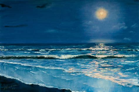 Seascape Oil Painting Of Night Sea Under The Moonlight Original