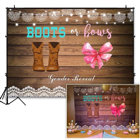 Comophoto 7x5ft Boots Or Bows Gender Reveal Backdrop Girl Or Boy Baby