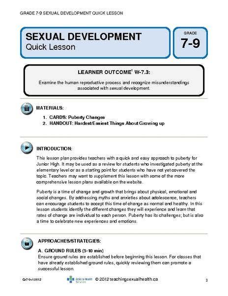 Sexual Development Lesson Plan For 7th 9th Grade Lesson Planet