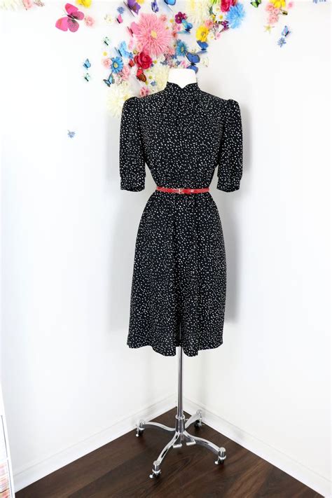 Vintage 70s Does 40s Polka Dot Secretary Dress 1970s Black Etsy