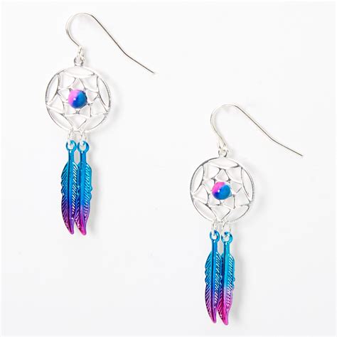 Silver 15 Pink And Blue Beaded Dreamcatcher Drop Earrings Claires Us