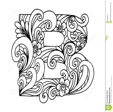 Zentangle Stylized Alphabet Letter B In Doodle Style Coloring