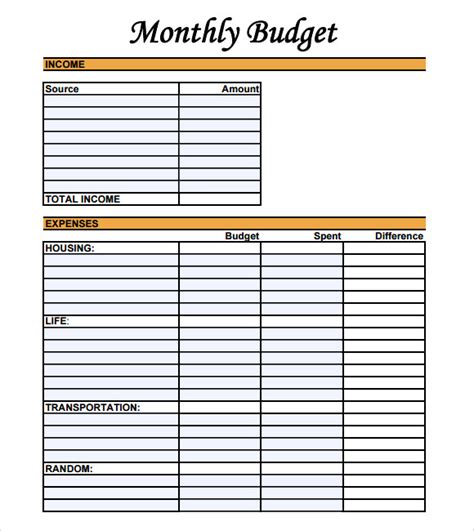 Enter the day of the week under the corresponding day of the month. FREE 22+ Monthly Budget Samples in Google Docs | Google ...