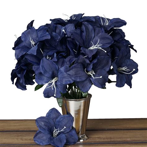 10 Bush 60 Pcs Navy Blue Artificial Silk Eastern Lily Flowers Efavormart