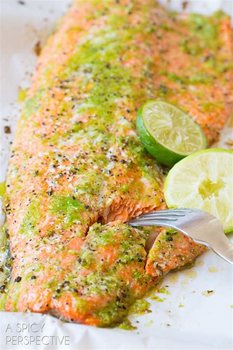 With a skewer or the tip of sharp knife poke a few holes in the fish. Garlic Lime Oven Baked Salmon - A Spicy Perspective