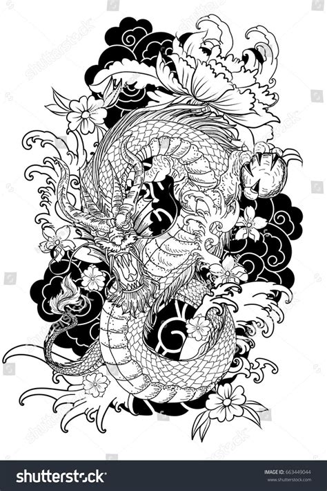 Hand Drawn Dragon Tattoo Coloring Book Japanese