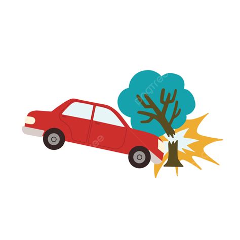 Red Car Crash Hit A Tree Illustration Car Crash Tree Png And Vector