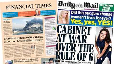 Newspaper Headlines Brexit Revolt Looms And Cabinet War Over Virus