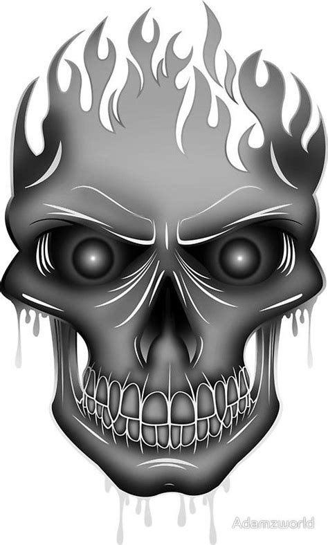 Simple flaming skull tattoo designs. Flame Skull - Silver (2) Sticker by Adam Santana | Skull ...