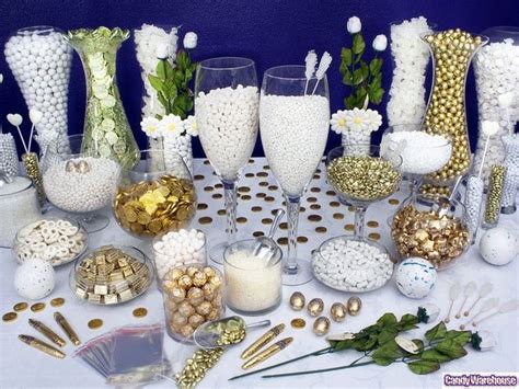 Gold and White Candy Table for 50th Wedding Anniversary party Favors