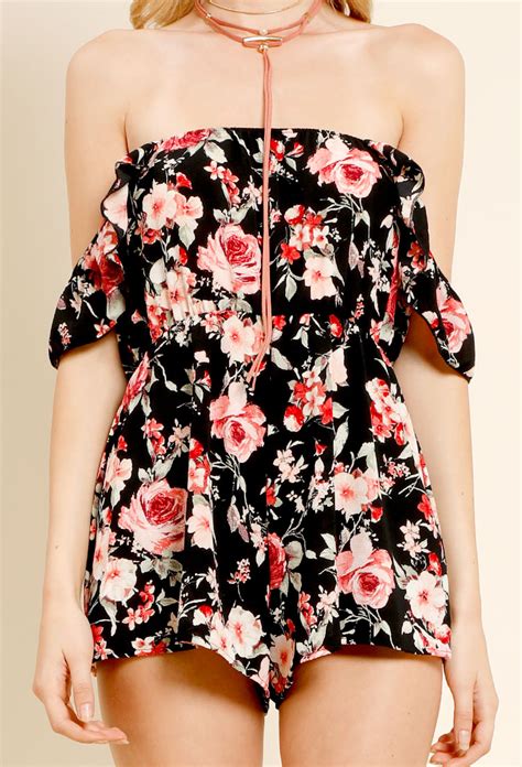 Ruffled Floral Print Off The Shoulder Romper Shop Whats New At