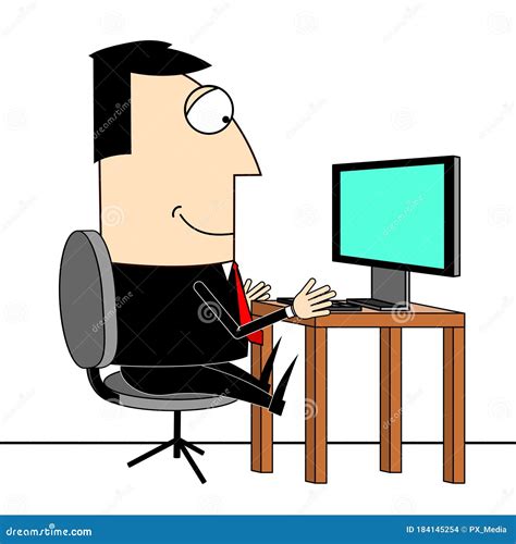 Cartoon Businessman Working On Computer Stock Illustration