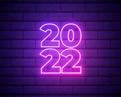 2022 Neon Signboard Happy New Year Realistic Pink Neon Numbers On